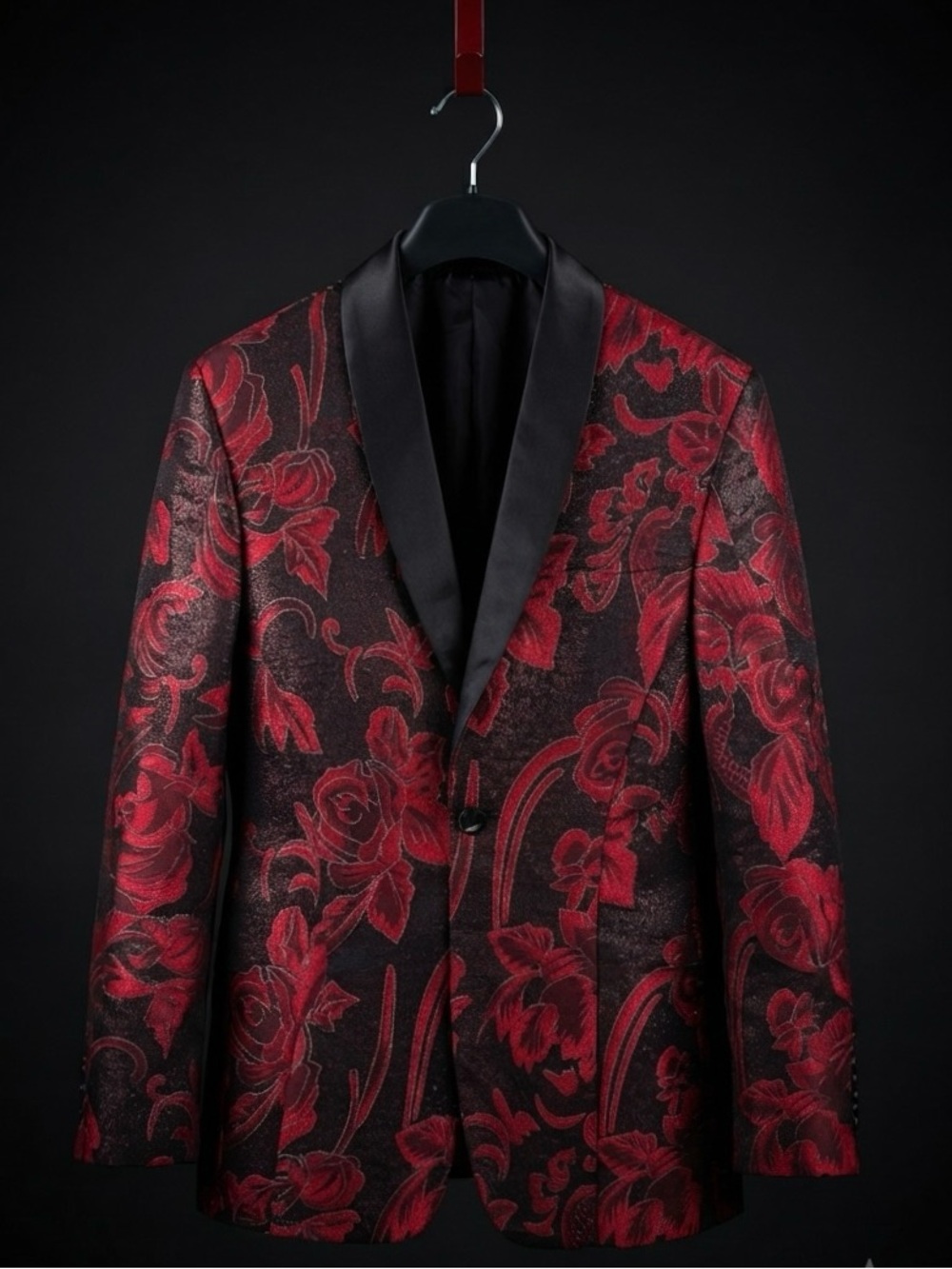 Statement Italy Super 150 Floral Burgundy Dinner Tuxedo Jacket 40R Shawl Collar